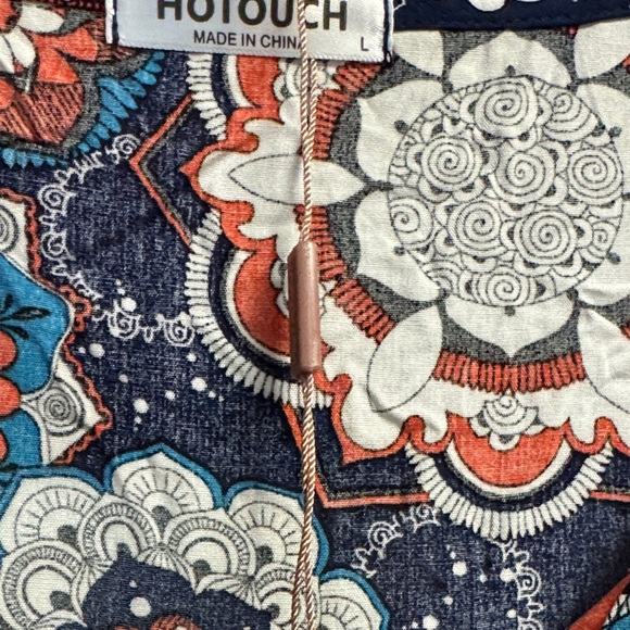 Hotouch NWT L blue orange white Bohemian Floral Print Tassel tie Dress - Picture 5 of 9